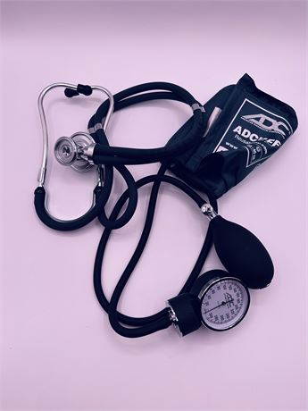 Stethoscope and blood pressure gauge