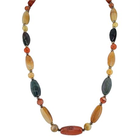 Vintage Agate Gemstone Beggar Bead Necklace