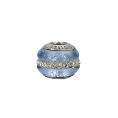 RL ITALY 925 Murano Glass Bead Charm Ice Blue w/ CZ 1.9gr