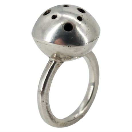 Vtg Modernist Sterling Silver Perforated Dome Mushroom Ring, Sz 4.5