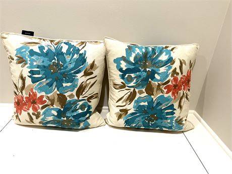 Two Large (19") Floral All Down Throw Pillows