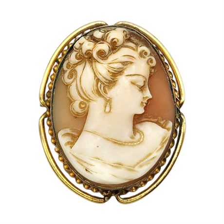 Signed LSP Victorian Gold Filled Cameo Brooch/Pendant
