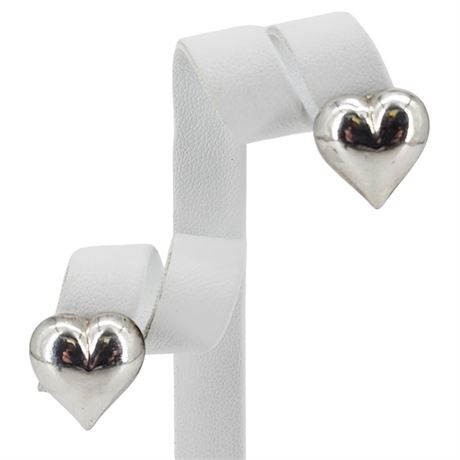 Vintage Sterling Silver Puffy Heart Stud Earrings
