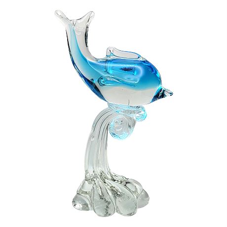 Hand Blown Art Glass Dolphin on Wave Pedestal