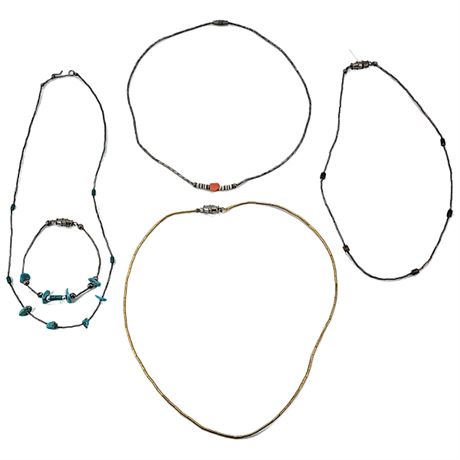 Vtg Liquid Metal Beaded Necklaces & Bracelet Lot