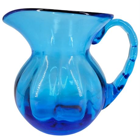 Vintage Cobalt Blue Hand-Blown Art Glass Pitcher