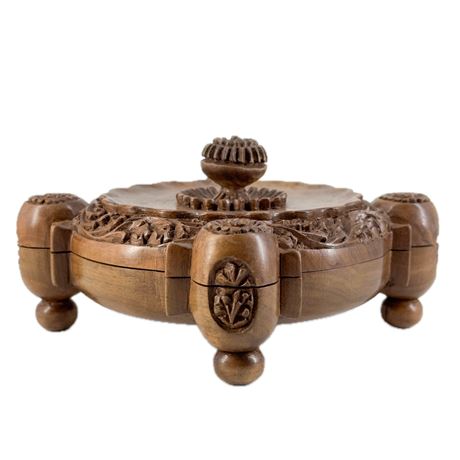 Vintage Ornately Carved Wooden Trinket Box