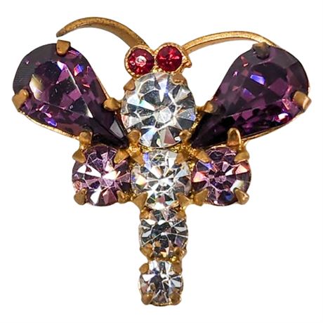 Vintage Austrian Crystal Rhinestone Mini Dragonfly Brooch