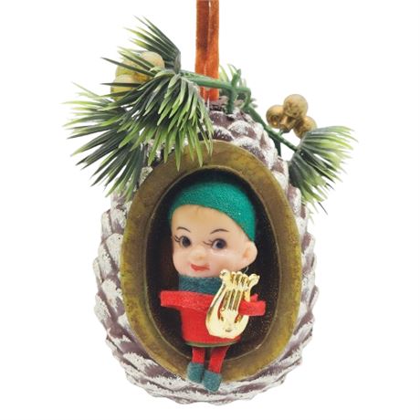 Vintage Pixie in a Pinecone Diorama Ornament