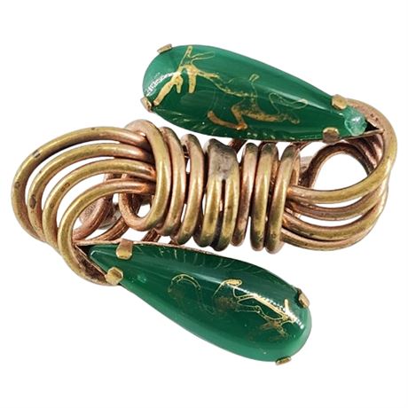 Vintage Art Deco Green Glass Knot Brooch