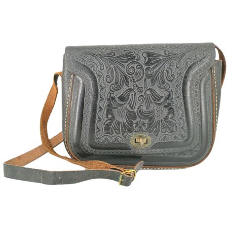Vintage Hand-Tooled Floral Leather Western Handbag
