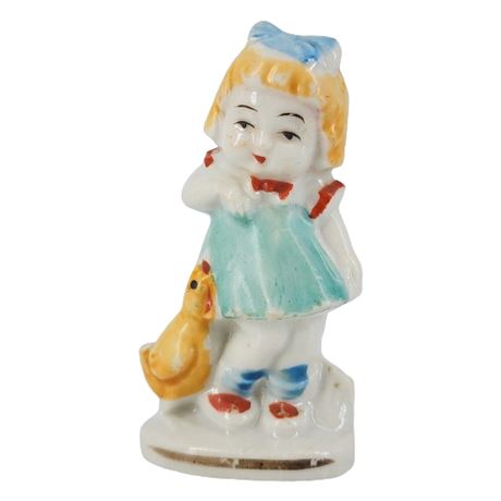 Vintage Occupied Japan Porcelain Figurine of Girl & Chicken
