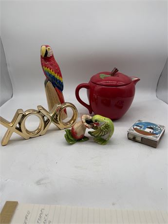 Parrot, Apple Tea Pot, S&P & Matches