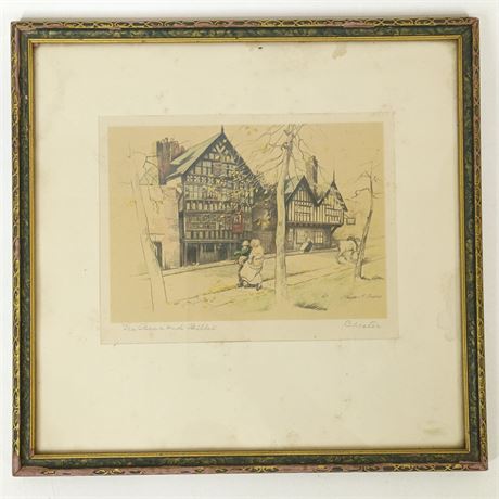 “The Bear & Billet” Chester England Hand-Colored Etching Signed