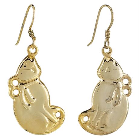 Vintage Gold Tone Cat w/ Bow Earrings