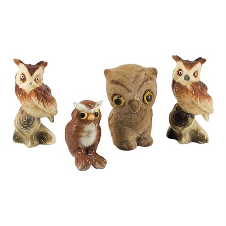 Vintage Mini Owl Figurines, Lot of 4