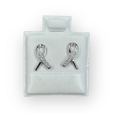 Sterling Silver & CZ Breast Cancer Ribbon Earrings