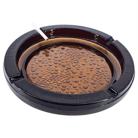 Vintage 11" Dark Amber Glass Bubble Bottom Ashtray