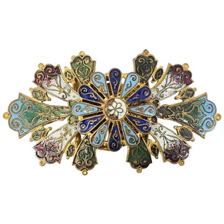 Antique Victorian Art Nouveau Brass Enamel Belt Buckle