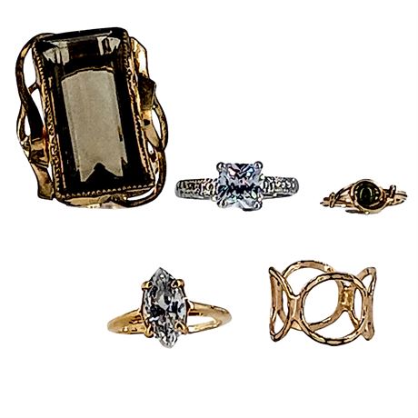 Vintage & Modern Ring Lot – Clear, Brown & Green Stones
