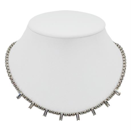 Vintage Simple Prong Set Rhinestone Baguette Dashes Necklace