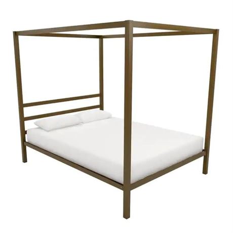 Modern Metal Queen Size Canopy Platform Bed & Mattress