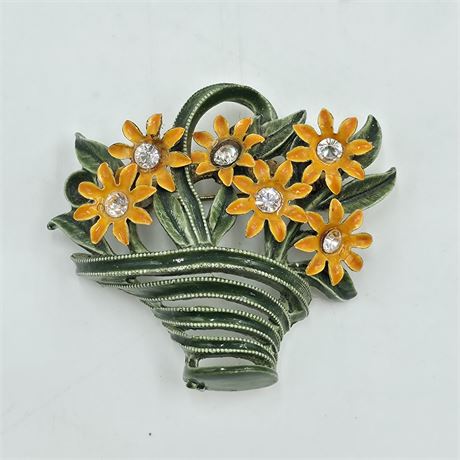 Vintage Rhinestone Enameled Metal Brooch