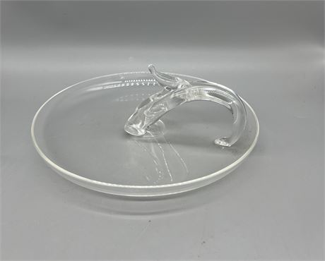 Steuben Crystal Canapé Plate Dolphin Finial