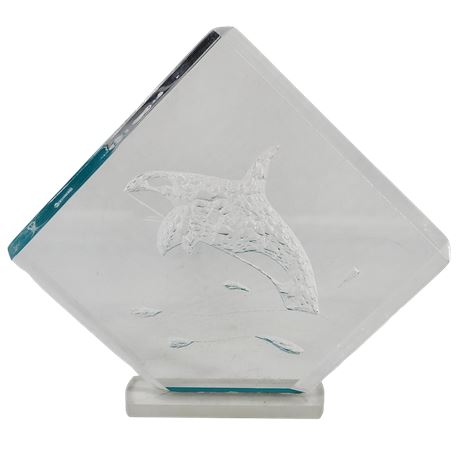 1995 Signed Etched Glass Orca