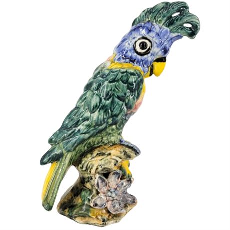 Vintage Stangle Pottery Colorful Parrot Statue