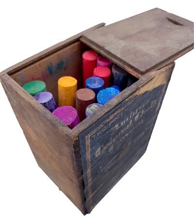 Antique Ambrite American Co. Colored Chalk Crayons in Wood Box