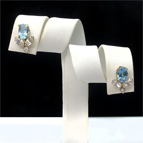 Vintage Krementz 14k Gold Filled Light Blue Topaz Earrings
