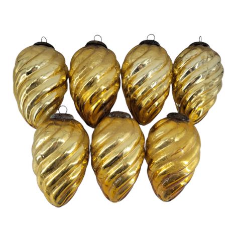 Kugel Midwest Gold Swirl Glass Ornament, Set of 7