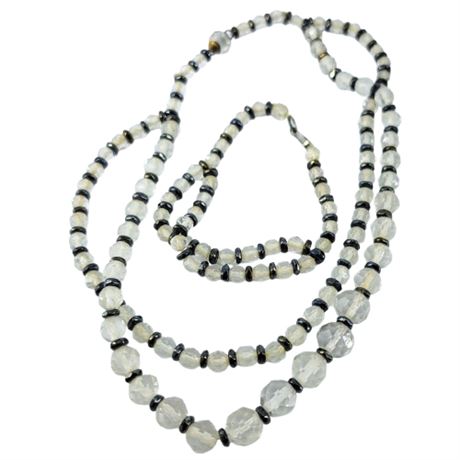 Vintage Clear Glass Double Strand Beaded Necklace and Bracelet