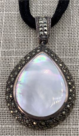 Sterling, Mother of Pearl & Marcasite Teardrop Necklace