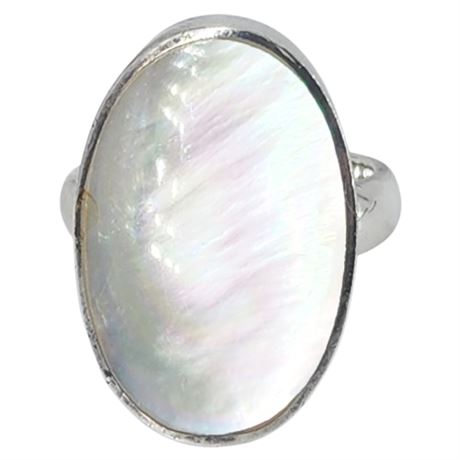 Sterling Silver Mother of Pearl Ring, Sz 6
