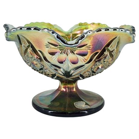 Vintage IMPERIAL Cosmos Green Carnival Glass Compote