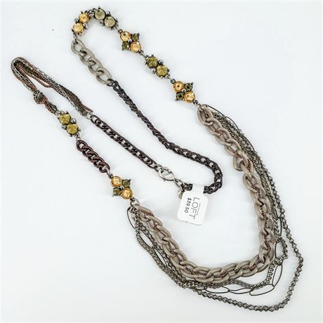 Ann Taylor LOFT Multi-Chain Necklace – Mixed Metals & Faceted Beads – NWT $39.50