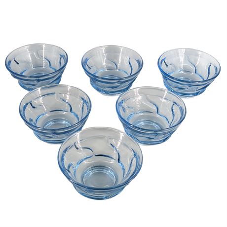 Set 6 Blue Glass Dessert Bowls Fostoria Blue Jamestown