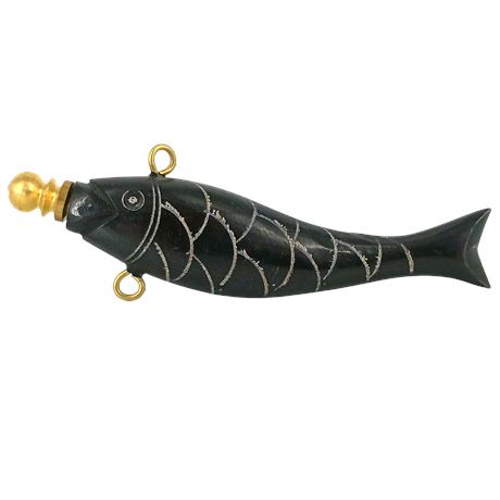 Vintage Carved Bone Fish Bottle with Brass Top