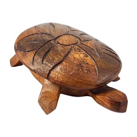 Vintage Hand Carved Wooden Turtle Trinket Box