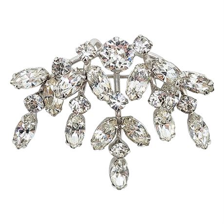 Vtg WEISS Prong Set Rhinestone/Navette Spray Brooch