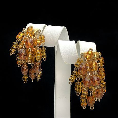 Vintage Castlecliff Amber Glass Bead Dangle Earrings