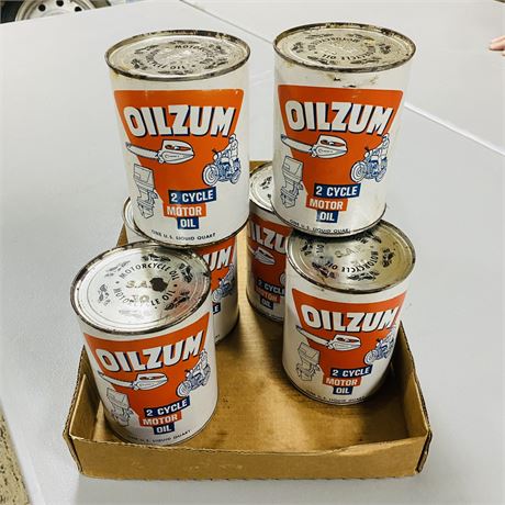 6 NOS Oilzum Quart Cans