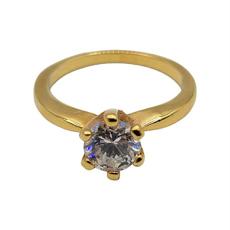Gold Tone Cubic Zirconia Solitaire Ring