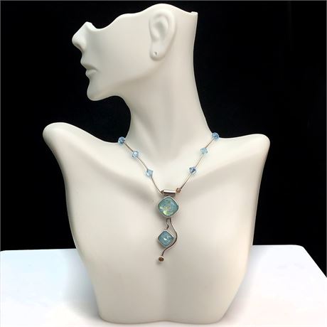SDJ Designers Robin Markowitz Sterling with Opalescent Glass Pendant Necklace