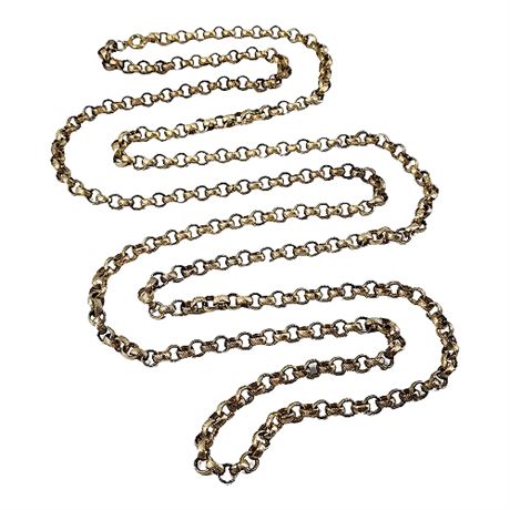 54 Inch Gold Tone Textured Link Chain Necklace