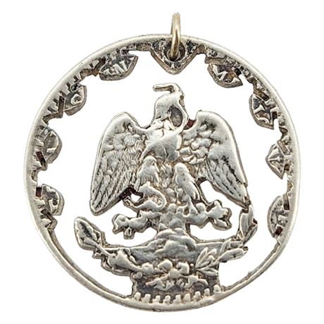 Vintage Hand Carved Mexican Silver Coin Pendant