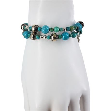 Relios by Carolyn Pollack Sterling Silver Turquoise Bead Wrap Bracelet