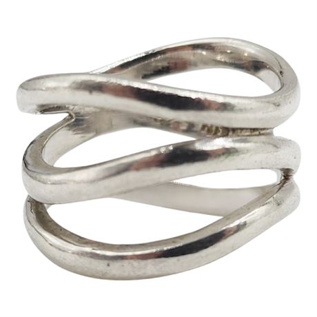 Signed CHAPAL-ZENRAY Sterling Silver Stacked Wave Ring, Sz 7.75